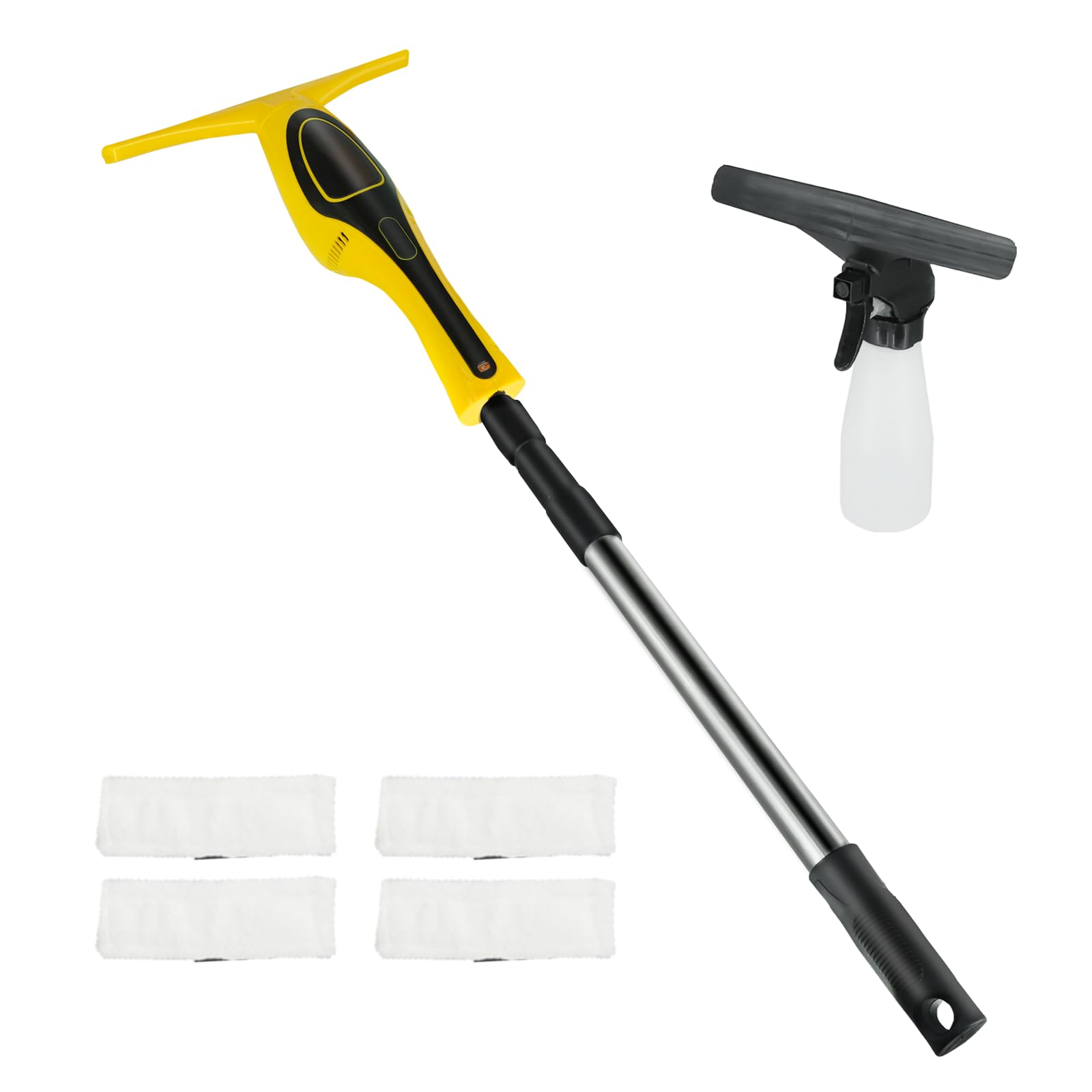 Window Vacuum Squeegee Cordless, Rechargeable Windows Tool Vacuum Cleaner Set, Electric Power Glass Cleaning Tools with 50ml Water Tank & Telescopic Pole (36"-61") for Windows, Tiles