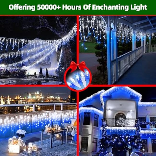 1620 LED Christmas Lights with 360 Drops,164ft 8 Modes Fairy Hanging String Lights with Time Waterproof, Plug-in Hanging String Lights for Holiday Wedding Party Christmas Decor Blue & CoolWhite