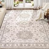 EIEIHOUSE Washable Area Rugs for Living Room -9x12 Neutral Vintage Distressed Floral Farmhouse Boho Large Soft Floor Rug Indoor Non Slip Carpet for Living Room Bedroom Dining Room Office -Beige Brown
