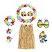Hawaii Set,Hawaiian Hula Grass Rock Set 8 Stück Hawaii Mottoparty Kostüme mit Halskette Armbänder Stirnband Blume BH Haarspange und Ananas Sonnenbrille für Mädchen Frauen Hawaiian Luau Beach Party