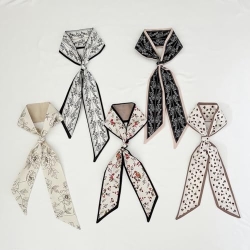 5PCS Floral Scarf for Bags Handbag Handle Ribbon Satin Neck Scarf Neckerchief Headbands Hair Scarf for Women Girls2