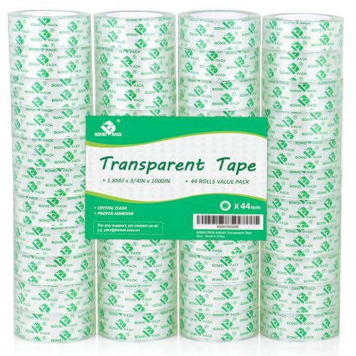 BOMEI PACK 44 Rolls Transparent Tape Refills, Office Crystal Clear Tape Refills Rolls for Dispenser, 3/4 in x 1000 in,1 inch Core, Gift Wrapping Tape for DIY, Office, School and Home