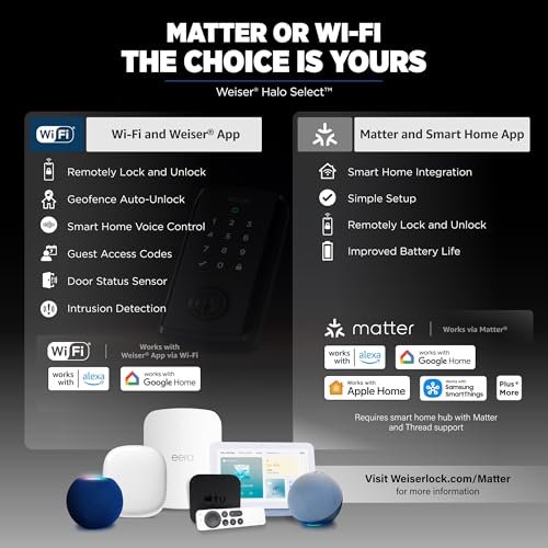 Weiser Halo Select Satin Nickel Wi-Fi and Matter Enabled Smart Lock, Keyless Smart Home Deadbolt, Touchscreen Keypad, Bluetooth Electronic Deadbolt, Supports Apple, Alexa, Google by Weiser - Image 2