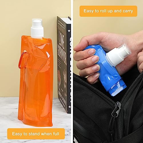 KHDULQ 8pcs Collapsible Water Bottle Plastic Water Bag,Foldable Sports Bottle,Reusable Drinking Water Bottle with Clip for Biking Hiking Travel - Image 4