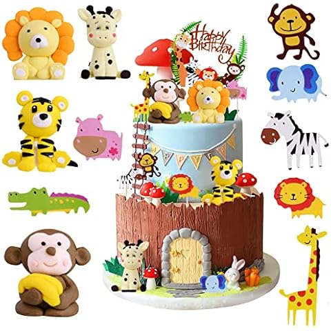 OSDUE Jungle Animal Birthday Cake Toppers Cover