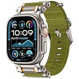 BinGeLi コンパチブル アップルウォッチ バンド 49mm 46mm 45mm 44mm 42mm Apple Watch バンド ナイロン 交換用 ベルト 耐衝撃 スポーツ メンズ Watch Ultra2/Ultra Series 10 9 8 SE2 7 6 SE 5 4 3 2 1に対応(グリーン/チタン)