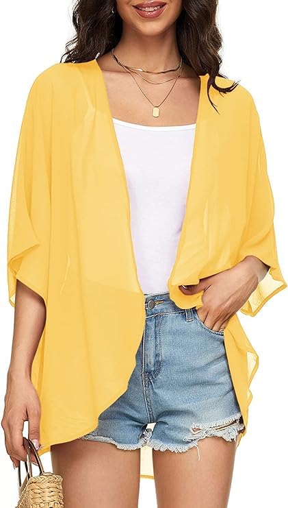 Bulky Sleeve Kimono Cardigan – Loose Casual Blouse Top & Swimsuit Cover-Up Beachwear, Free Size