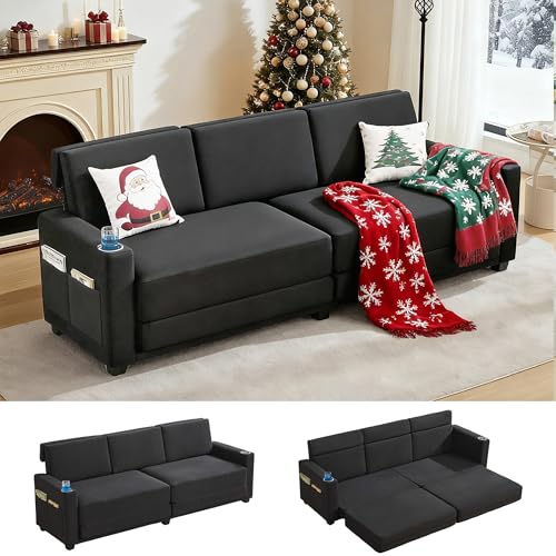 STHOUYN 89” 3 Seat Couches Sleeper Sofa Bed, Black Office Couch, Folding Love Seat Pull Out Bed...