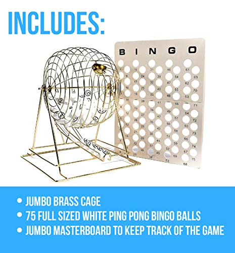 Regal Games - Jumbo Professional Bingo Cage - Includes Brass Cage, 75 White Ping Pong Balls, Master Board - For Large Group Games, Game Night, Bingo Hall, & Holiday Activities - 20 In - Gold #TOP5