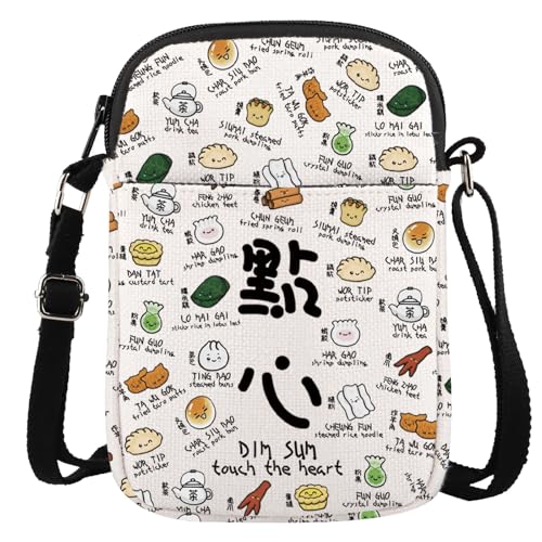 Dim Sum Bolsa transversal Hong Kong Food Meme Presente Asiático Chinês Bolinhos de Massa Presente para Amantes da Cozinha Chinesa, Dim Sum Cr