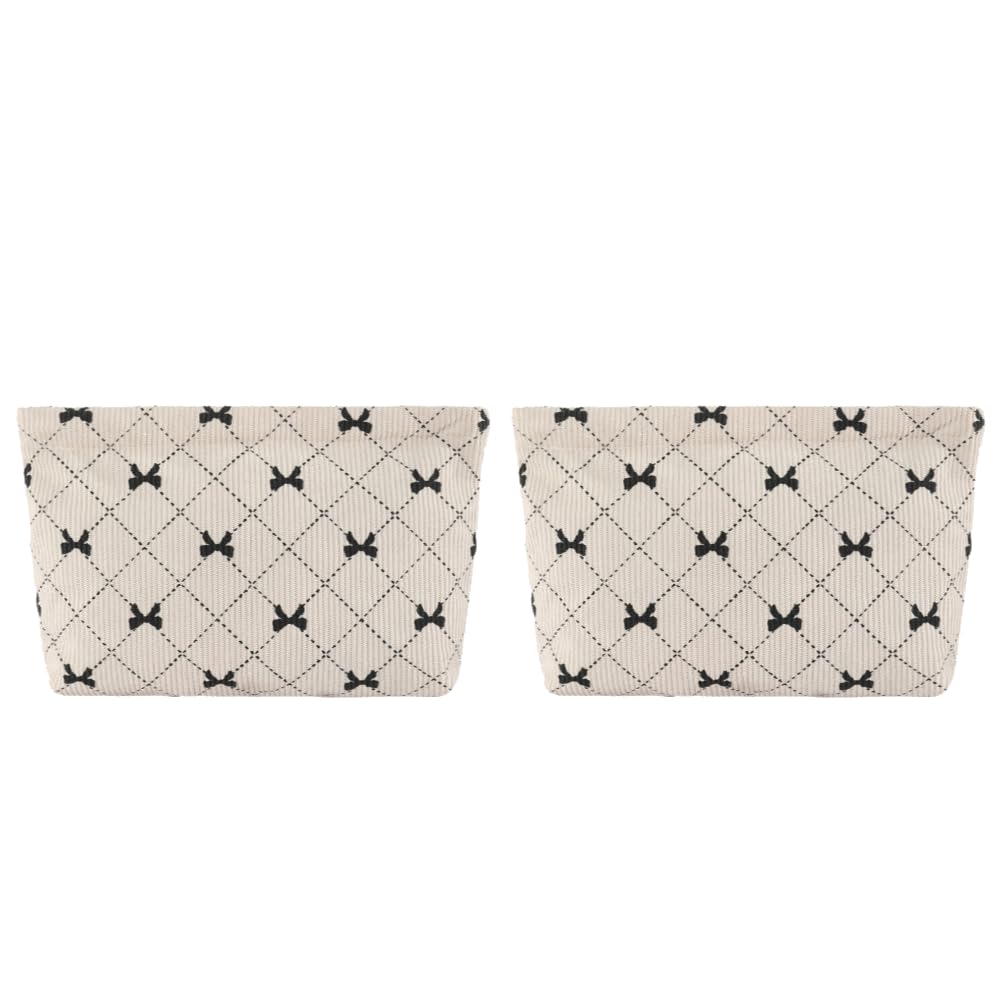 MRKU Kosmetiktasche, 2er-Set, Reise-Kosmetiktasche für Damen, Hautpflege, Schleifenmuster, Cord, großes Fassungsvermögen 22,5 x 18 cm