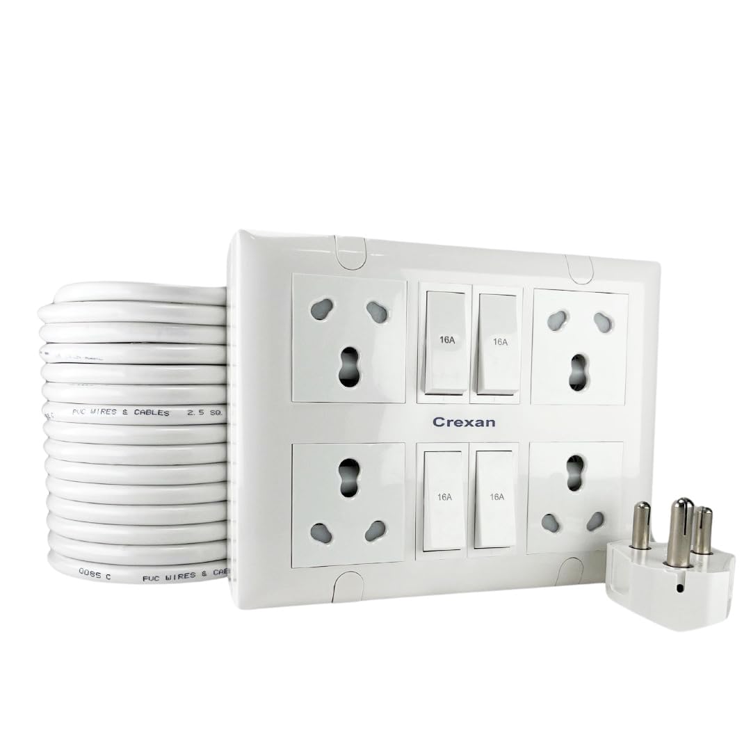See full amazon price history chart for Crexan Extension Board 16A - 2500 Wattage with 6A/16A Socket(with Safety Shutter)+ 16A Switch, 2.5 Sq.mm 3 Core White Copper Wire for Heavy Duty Home Appliance (2500 Wattage Small Plug, 5 Meter) Crexan Extension Board 16A - 2500 Wattage with 6A/16A Socket(with Safety Shutter)+ 16A Switch, 2.5 Sq.mm 3 Core White Copper Wire for Heavy Duty Home Appliance (2500 Wattage Small Plug, 5 Meter) (B0D76BG3BQ) Amazon Price History, Amazon Price Tracker