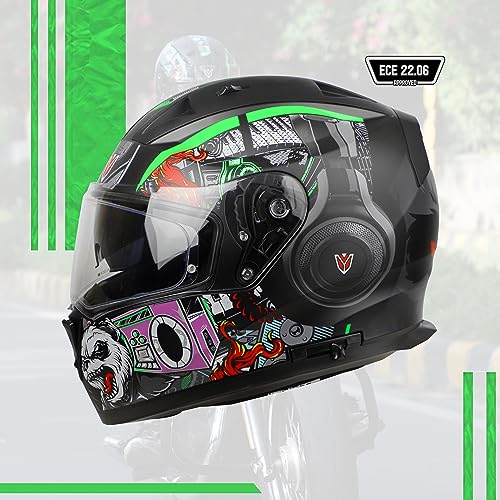 Image of Ignyte IGN-7 Bug ECE 22.06 /ISI /DOT Certified Full Face Graphic Helmet with Outer Anti-Fog Clear Visor and Inner Smoke Sun Shield