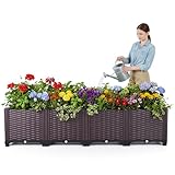 Hochbeet Kunststoff, Pflanzbeet Frühbeet Gartenbeet, sichtbarer Abfluss, erhöhte Pflanzkiste für Gemüse, Kräuter und Blumen，PP Pflanzkasten Blumenkasten für Garten Balkon,148 x 37 x 34.5cm