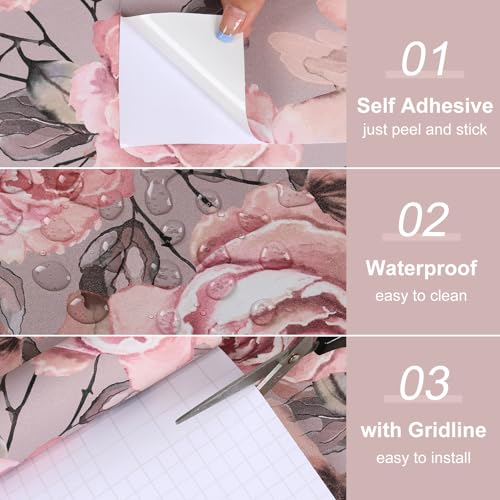 Papel de contacto floral de rosas rosas para paredes de dormitorio 8