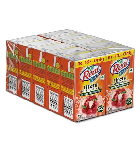 Image of Real Litchi Juice- 135ml x 10 | Rich In Vitamin C | No Added Preservatives, Artificial Color & Flavour | Goodness of Best Fruit | Tasty, Refreshing & Energising Drink