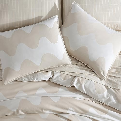 Image of MARIMEKKO - King Duvet Cover Set, Organic Cotton Bedding with Matching Shams, Luxury Home Decor, GOTS Certified (Lokki Beige, King)