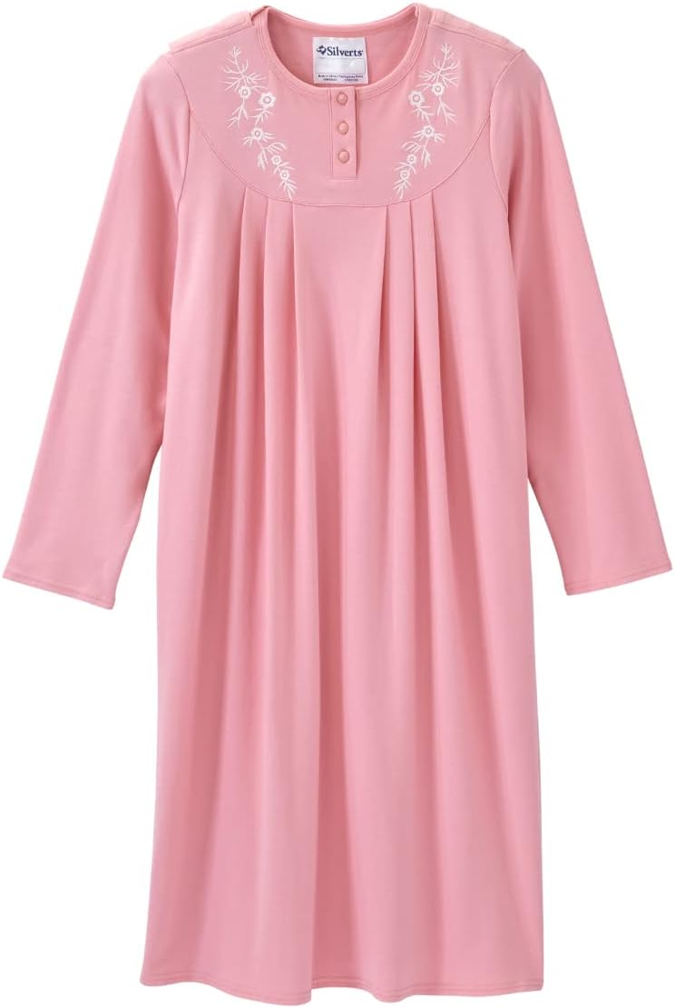 Silverts Open-Back Hospital Gowns for Women – Comfortable, Dignified, Easy Dressing for Seniors & Patients - Embroidered