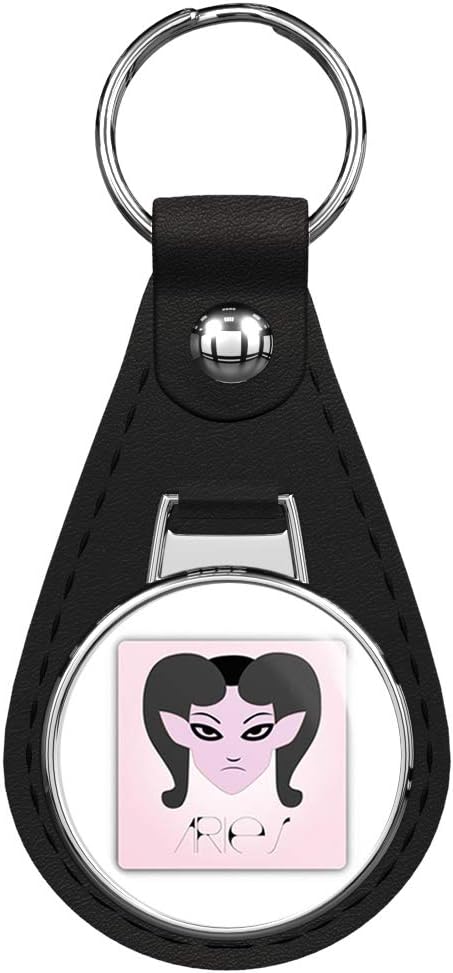 Aries Zodiac Symbol Astrology Sign Black Leather Key Chain Keychain Silver Ring