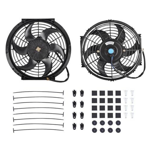 SSN 10" Electric Radiator Cooling Fan Assembly Kit, Push Pull Electric Radiator Universal Slim Fan with 12V 80W Mount Kit Black 2 Pack