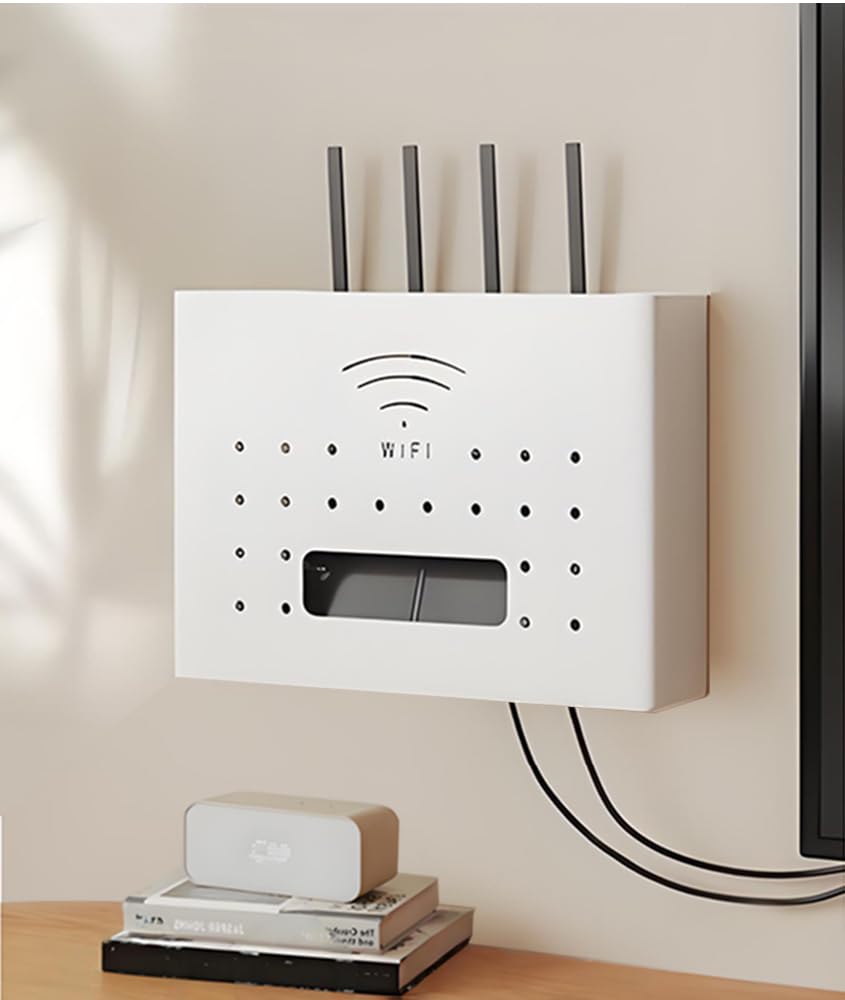 Modem Wifi, Porta Modem, Scatola Porta Cavi per Nascondere le Prese e il Router e Mettere in Ordine i Suoi Cavi(30x7x22cm,White)