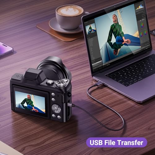 Image of 4K Digital Camera for Photography, 56MP Autofocus Vlogging Camera for YouTube Travel, 3 inch 180Flip Screen & Lens Hood 16X Zoom, 32GB SD Card for Teens & Beginners