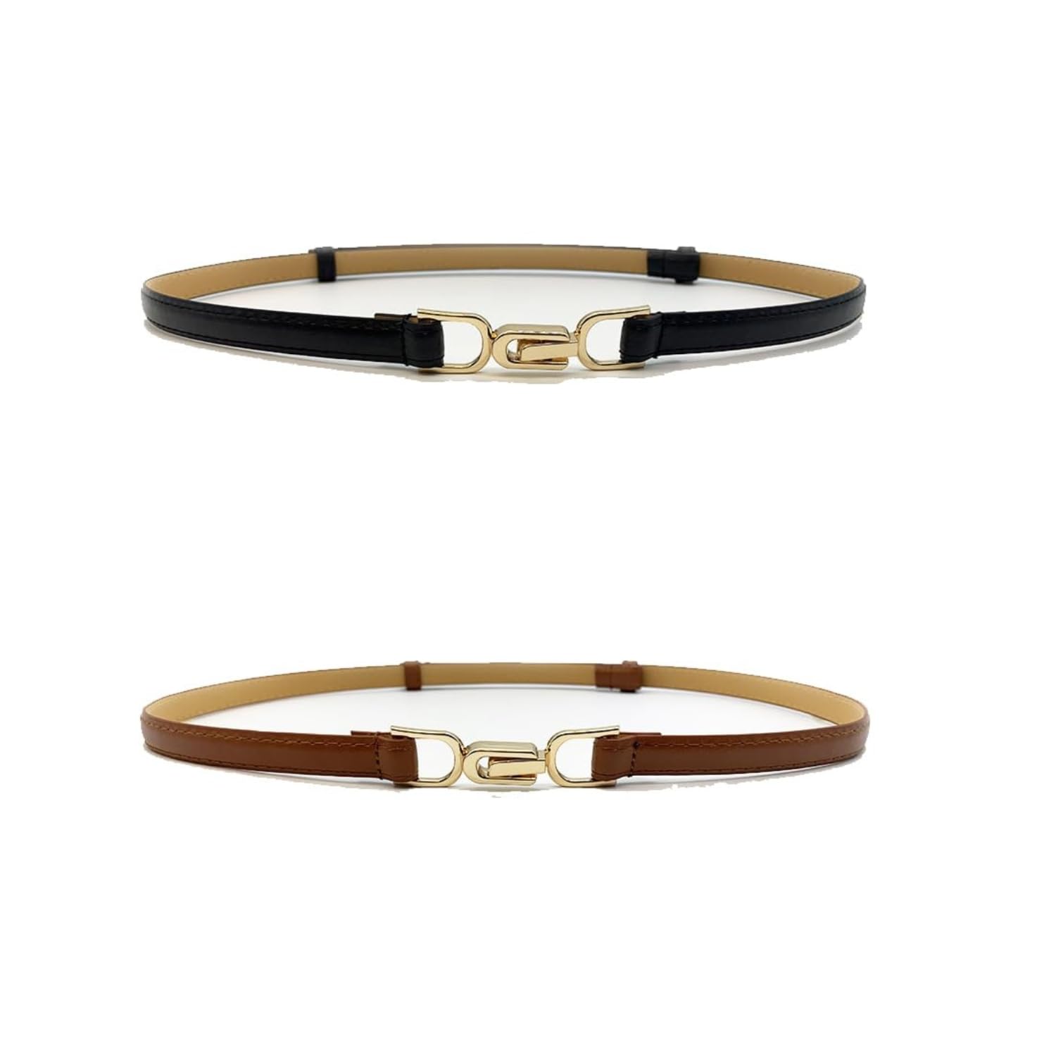 Stylish Women's Formal Thin Belts Set - 2 Pack (Black & Tan) | Premium Faux Leather Dress Belts for Ladies | Adjustable Waist Belt for Dresses, Office Wear & Jeans-image-47