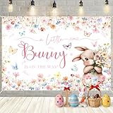 MEHOFOND 71x43 Inch Bunny Baby Shower Backdrop A Little Bunny is On The Way Photography Background Wildflower Baby Shower Easter Rabbit Butterfly Decorations Banner Cake Table Supplies