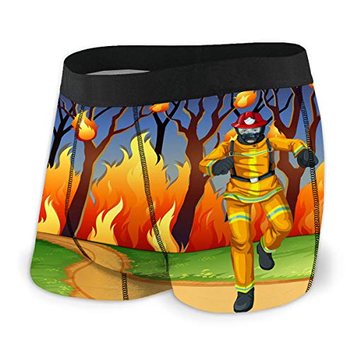 txregxy Underwear Customized Stretch Boxer Briefs Fireman at The Wild Fire Scene s