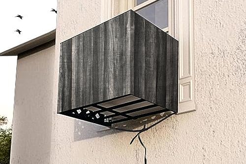 Image of The Furnishing Tree Window AC Cover for 1 Ton Capacity PVC Waterproof and Dustproof Wooden Pattern Black