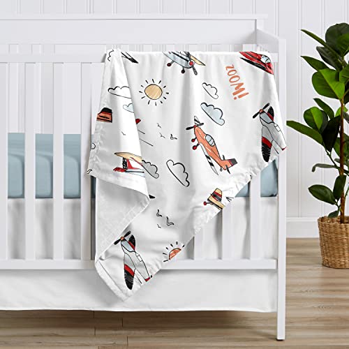 Image of Sweet Jojo Designs Vintage Airplane Boy Blanket Receiving Security Swaddle for Newborn Toddler Nursery Car Seat Stroller - Grey Yellow Orange Red White Blue Airplanes Air Plane Transportation Clouds