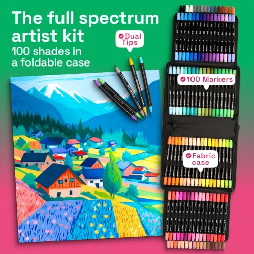 Image of ARTISTRO 100 Dual-Tip Acrylic Paint Marker Pens with Storage Bag | Brush & Fine Precision Tips, Painting & Calligraphy, Multisurface for Fabric, Rock, Glass Painting, Wood, DIY, Craft, Canvas