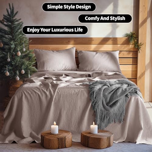 Image of LBRO2M 100% French Pure Linen Sheet Set 4Pcs, 16 inch Deep Pocket Full Size