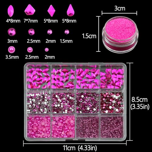 Nail Art Rhinestones Flatback Rhinestones and Pearls Nail Charms Rose Red Nail Art Supplies Mixed Multi Shapes Crystals Nail Gems Bubble Beads Luxury Design Nail Accessories for Women Nail Decorations - Image 6