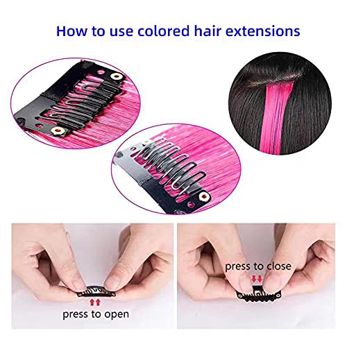 Miniatura 4 de Extensiones de cabello de colores con clip, color azul, 12 piezas con reflejos, para fiestas, para niños, niñas y mujeres, 16 pulgadas, ondulado,