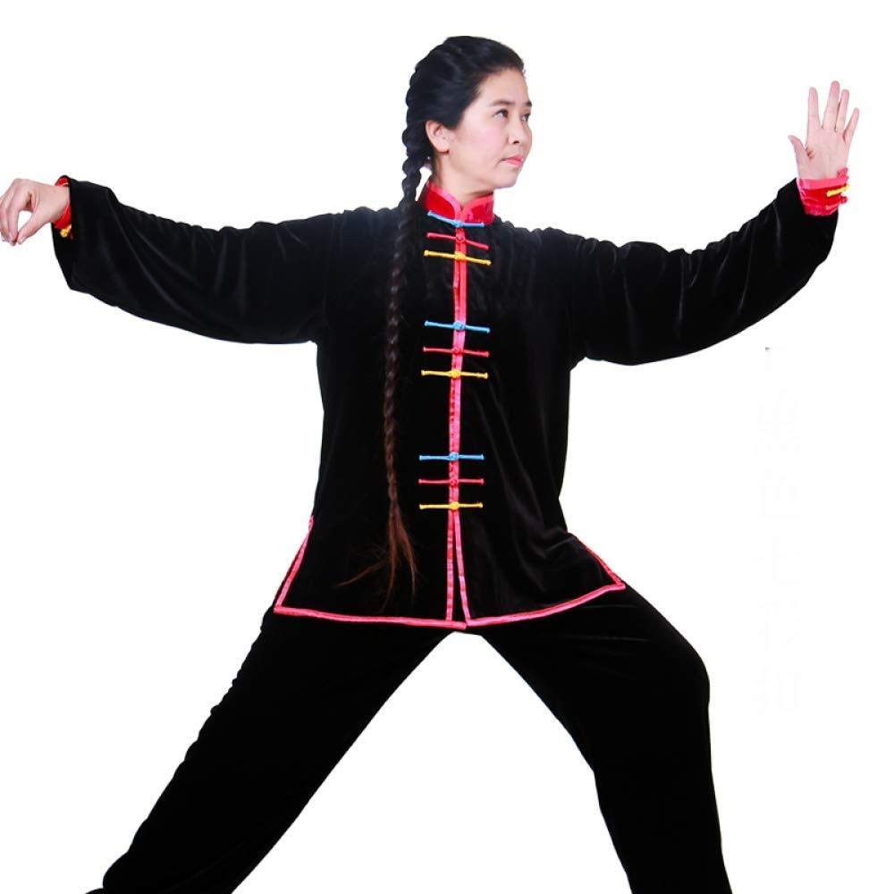 Tai Chi Mundury Złoty Aksamit Tai Chi Odzież Tai Chi Mundury Kung Fu Unisex Tradycyjna Chińska Odzież Tang Garnitur Dwuczęściowe Sztuki Walki Odzież Dla dorosłych, Czarny-XS