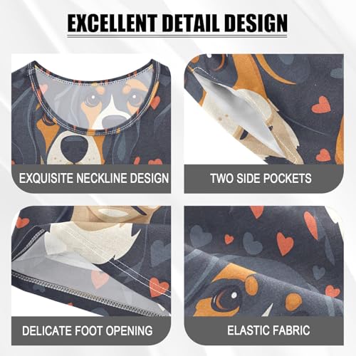 ALAZA Beagle Dog Love Heart Pajamas Set Short Sleeve Cotton Sleepwear Summer Pjs 2 Piece 5-14Y4