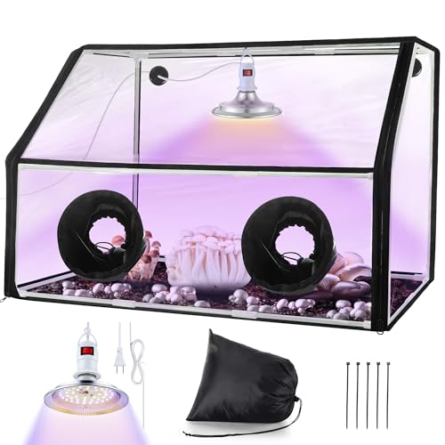 Meonum Mushroom Grow Tent and LED Growing Light Kit, 30 x 20 x 20 Inch Portable Large Still Air Box, Mycology Mushroom Growing Kit, Indoor Propagation Stations with 48 LED Mushroom Grow Lamp(Black)