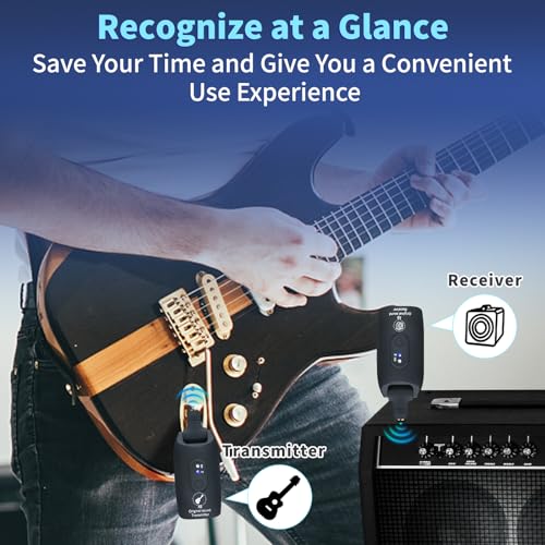 24ghz wireless guitar system rechargeable audio wireless transmitter receiver for guitar bass electric instrumentsover 30m100 feet transmission270rotatable4hours woring timea9 black