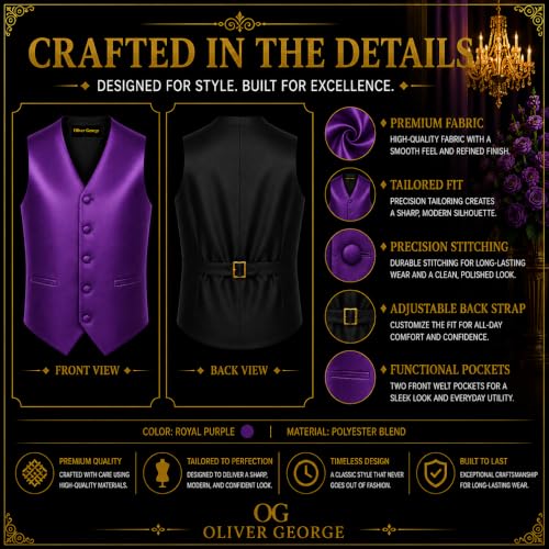 Image of Oliver George 4pc Men's Solid Formal Suit Waistcoat Tuxedo Dress Vest Necktie Bowtie Handkerchief Set for Suit or Tuxedo