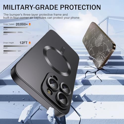 Image of DIZORO Magnetic Case for iPhone 15 Pro Max [Compatible with MagSafe][Built-in Camera Lens Protector] Slim Soft Silicone Bumper Shockproof Metallic Luster Back Cover Phone Case - Black
