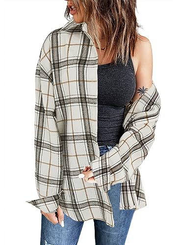 Wenrine Damen Karierte Bluse Langarm V-Ausschnitt Hemd Button Down...