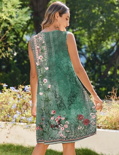 Image of Zeagoo Womens Casual Summer Dresses 2025 Boho Sleeveless Sundresses with Pockets Pleated Beach Floral T Shirt Dresses
