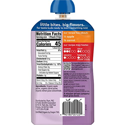 Plum Organics Stage 2 Organic Baby Food - Apple and Carrot - 4 oz Pouch (Pack of 12) - Organic Fruit and Vegetable Baby Food Pouch - Thumbnail 5