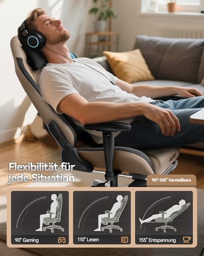 Gaming-Stuhl AutoFull C3 mit Fußstütze, ergonomisch und belastbar