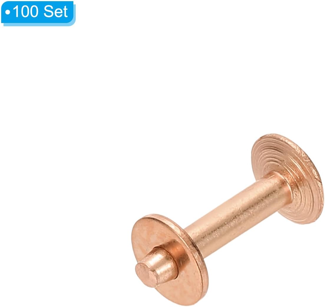 PATIKIL 9x3.3x17mm Leather Rivets and Burrs, 100 Sets Leather Rivets and Washers Copper Fastener Metal Studs Posts for Leather Craft, Belts, Wallets, Collars, DIY Crafts