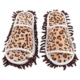 Veemoon Pantuflas de Microfibra para Limpiar Suelos Estampado de Leopardo, Punta Abierta, Talla M (38-41), Lavables y Desmontables, Zapatillas Unisex para Trapear y Limpieza Doméstica