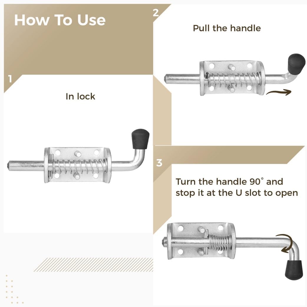 Sliding Latch Bolts, 2 Packs Solid Metal Lock Barrel Bolts, Heavy-Duty Stainless Steel Spring Loaded For Doors, Tailgates, Trailers, Barns, Garages