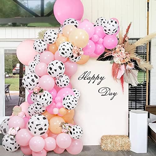 Cow Balloons Garland Arch Decoration Kit Pink Funny Cow Party Decorations White Cow Print Balloons Baby Pink Balloons Cow Latex Balloons for Farm Animal Theme Birthday Party Supplies