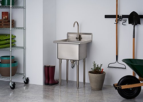 Trinity Ecostorage Stainless Steel Freestanding Single Bowl Utility Sink For Garage, Laundry Room, And Restaurants, Includes Faucet, Nsf Certified, 49.2-Inch By 21.5-Inch By 24-Inch, Chrome #TOP1